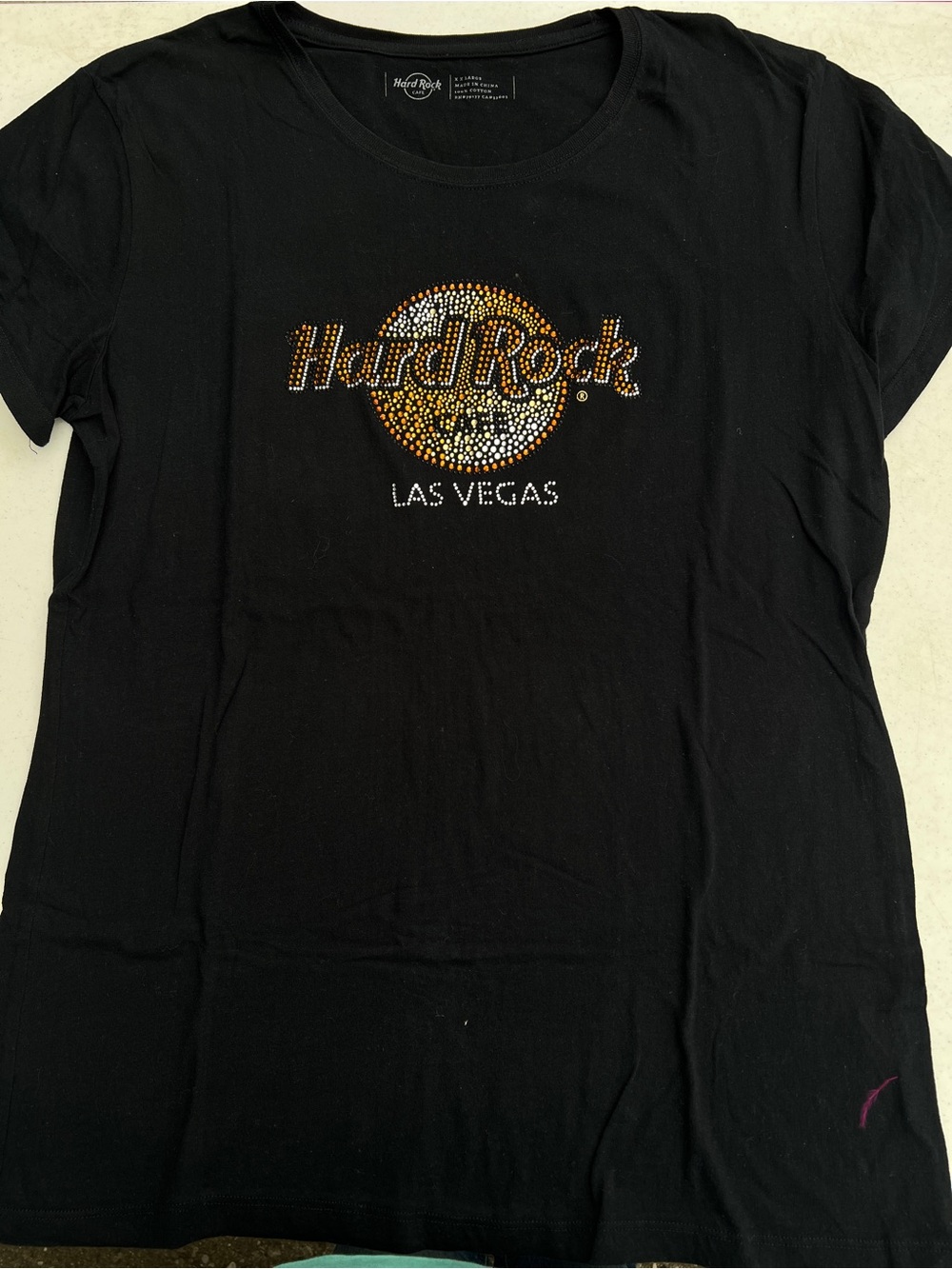 Hard Rock Cafe Black Tee with Gold & Silver Rhinestone Logo